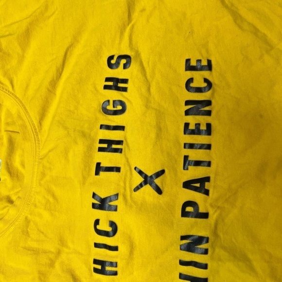 Thick thighs X thin patience. Mustard yellow t shirt. - Picture 2 of 5